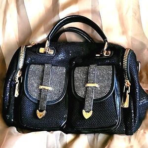 Black Sequin Satchel Bag